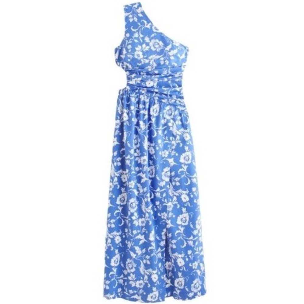 Abercrombie & Fitch Blue and White One-Shoulder Floral Maxi Dress